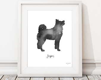Siberian Husky Print, Personalized Dog Name Print, Watercolor Painting, Watercolor Dog Silhouette, Custom Pet Portrait, Dog Portrait
