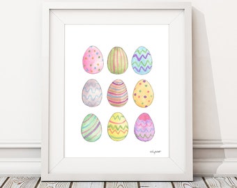 DIGITAL DOWNLOAD - Easter Egg Art Print, Pastel Spring Art, Easter Home Decor, Watercolor Easter Printable, Easter Basket Gift, Pastel Decor