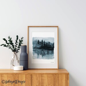 Blue Trees Watercolor painting, Forest Print, Nature Print, Landscape Print, Nature Tree Wall Art, Forest Print Living Room Decor, Woodland image 5