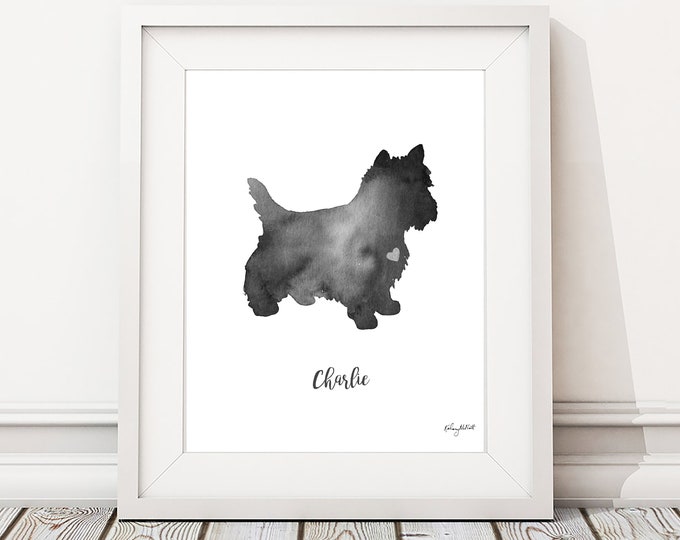Personalized Dog Name Print, Westie Dog Watercolor, Dog Painting, Dog Lover Gift, Dog Silhouette, Pet Portrait, Terrier Dog Wall Decor