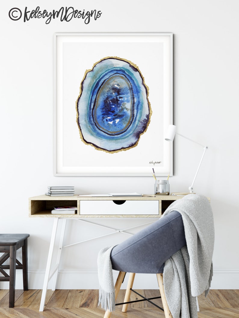 Achat Scheibe Kunst, Geode Druck, Achat Druck, Geode Wandkunst, Achat Scheibe Kunst, Geode Slice Kunst Achat Aquarell, Edelstein und Mineral Kunst Geode Kunst Bild 4