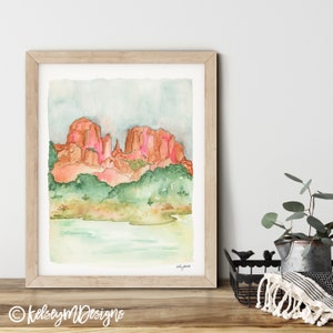 Sedona Wall Art, Arizona Desert Art Print, Watercolor Painting, Southwest Wall Art, Sedona Desert Painting, Cathedral Rock, Landscape Art
