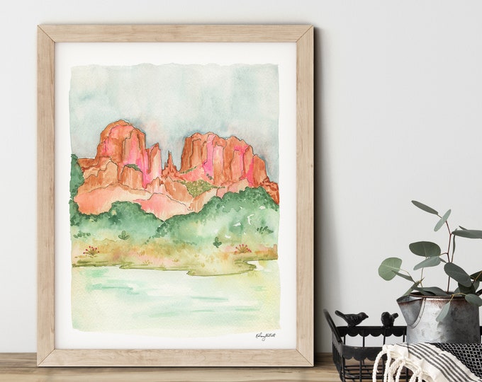 Sedona Wall Art, Arizona Desert Art Print, Watercolor Painting, Southwest Wall Art, Sedona Desert Painting, Cathedral Rock, Landscape Art