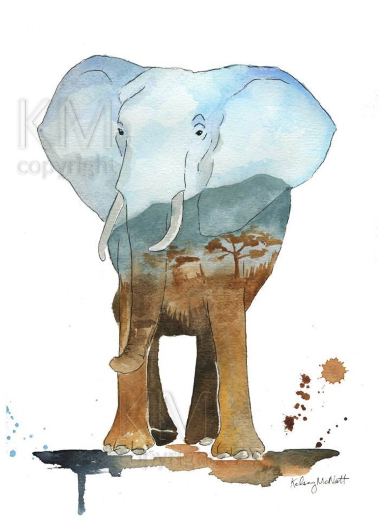 Elephant Safari Watercolor Painting Home Decor Wall Art Etsy