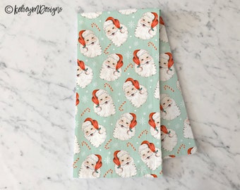 Christmas Santa Tea Towel, Holiday Kitchen Decor, Christmas Dish Towel, Candy Cane Towel, Farmhouse Decor, Santa Hat Christmas Towel