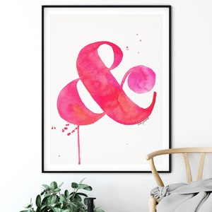 Pink Ampersand Watercolor Painting, Ampersand Print Typography Print, Ampersand Sign, Typography Wall Art, Ampersand wall decor, Type Poster