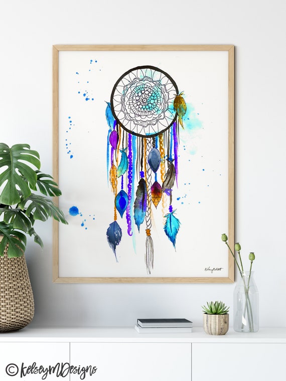 Dreamcatcher Art Print Watercolor Painting Native America | Etsy