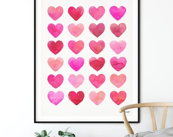 DIGITALER DOWNLOAD - rosa und rotes Herz druckbar, Valentinstag druckbare, Liebe Wandkunst, Klassenzimmer Dekor, Aquarell Druck, ich liebe dich Kunst