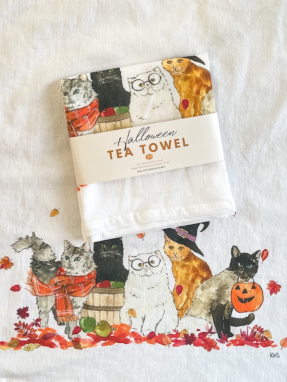 Halloween Ghost Kitchen Towel - Fall Tea Towel - Halloween Dogs in Cos –  Running Frog Studio