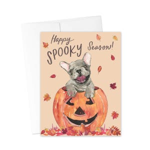 HALLOWEEN-KARTEN, glückliche gruselige Jahreszeit-Grußkarte, Herbst-Grußkarte, nette Hunde-Grußkarte, Halloween-Hund Kürbis-Karte