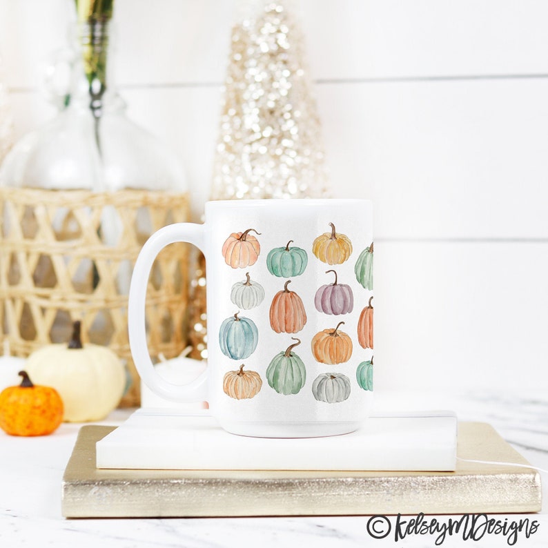 Colorful Pumpkin Fall Mug, Fall Coffee Mug, Fall Decor, 15 oz Mug, Pumpkin Spice Latte, Coffee Mug, Fall Home, Pumpkin Decor, Coffee Cup image 1