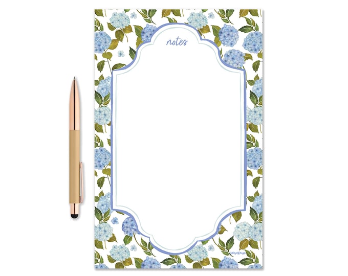 Blue Hydrangea Notepad, Flower To-Do List Pad, Cute Desk Notepad, Hydrangea Lover Gift, Preppy Stationery