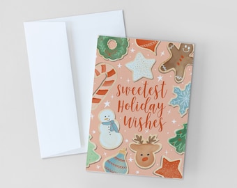 CHRISTMAS CARDS, Sweetest Holiday Wishes Greeting Card, Christmas Cookies Card, Merry Christmas, Holiday Card, Watercolor Christmas Card