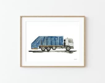 Garbage Truck Wall Art, Transportation Vehicle Art Print, Trash Truck Art Print, Construction Trucks Nursery Decor, Toddler Boy Room Decor