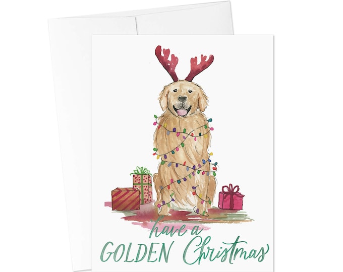 CHRISTMAS CARDS, Have a Golden Christmas Greeting Card, Merry Christmas, Holiday Dog Card, Christmas Dog Card, Watercolor Golden Retriever