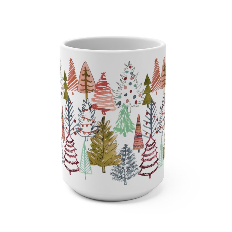 Colorful Christmas Trees Mug, Holiday Coffee Mug, Christmas Decor, 15 oz Mug, Colorful Coffee Mug, Christmas Kitchen Decor, Trees Coffee Cup image 4