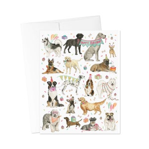 BIRTHDAY GREETING CARDS, Party Pups Birthday Card, Pawty Dogs Birthday, Birthday Dog Lover, Happy Birthday Card