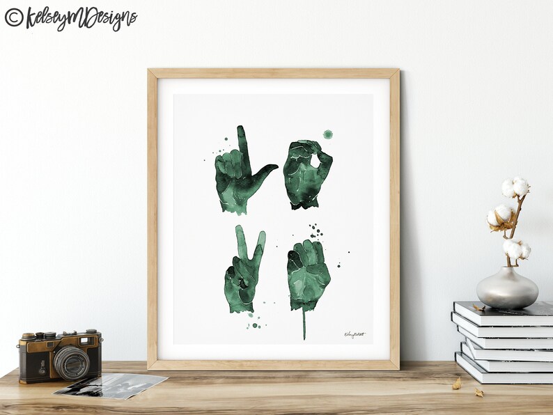 Love Sign Language Print, ASL Love Art,  Valentines Day Art Print, Valentines Decor, Watercolor Valentines Sign, Love Print, kids room decor