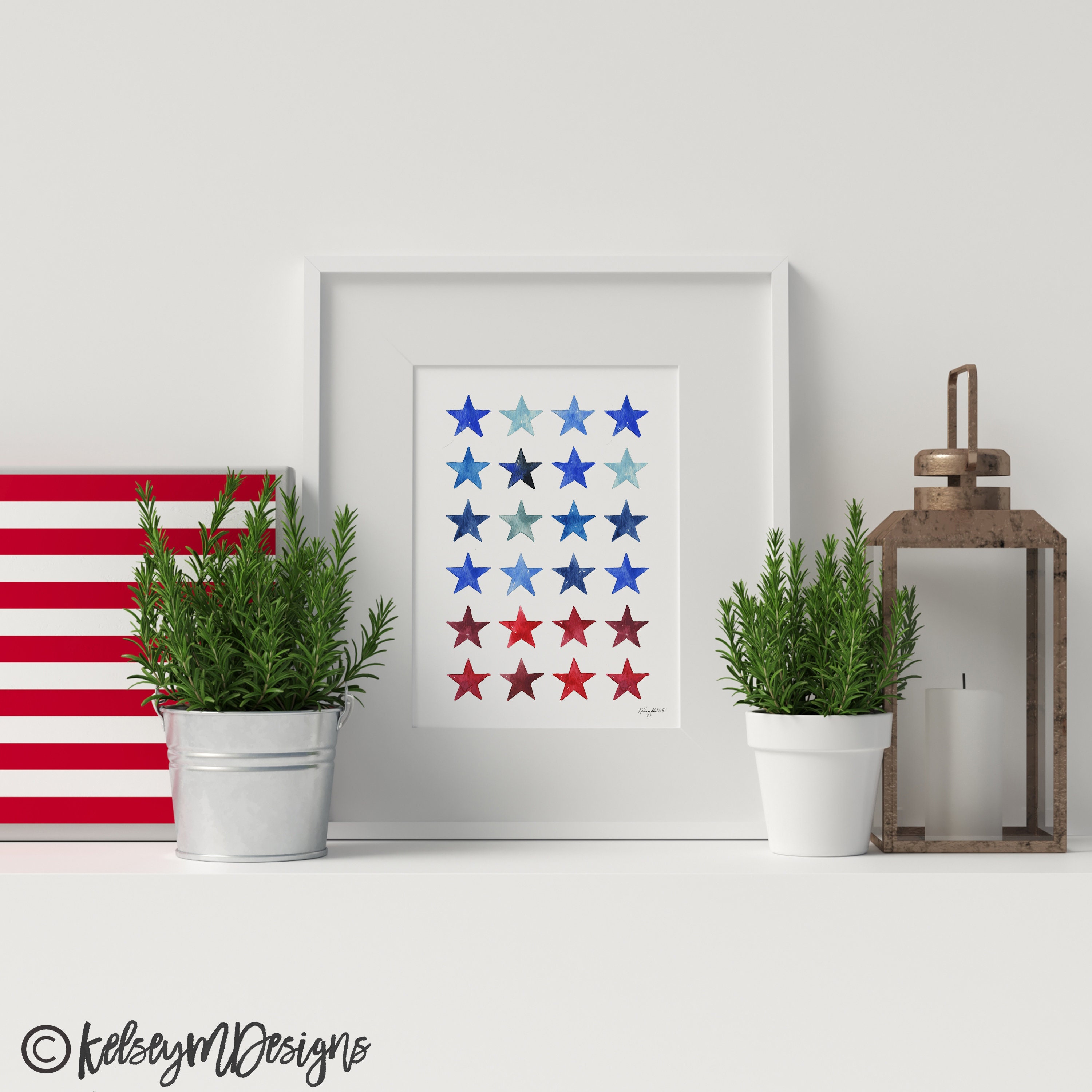 DIGITAL DOWNLOAD - Red White Blue Stars Printable, 4th of July Print,…