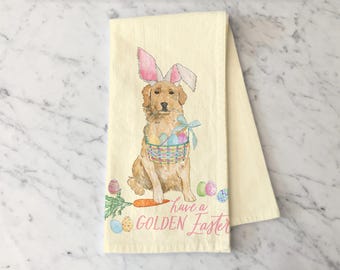 Have a Golden Easter Tea Towel, Golden Retriever Dog, Pastel Spring Kitchen Decor, Easter Egg Dish Towel, Easter Gift, Dog Lover Gift
