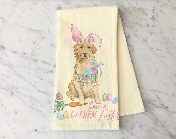Have a Golden Easter Tea Towel, Golden Retriever Dog, Pastel Spring Kitchen Decor, Easter Egg Dish Towel, Easter Gift, Dog Lover Gift