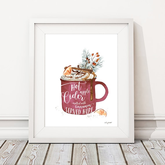 Hot Apple Cider Wall Art, Kitchen Art Print, Fall Wall Art, Fall Decor, Autumn Decor, Fall Kitchen Sign, Mulled Cider, Coffee Bar Decor