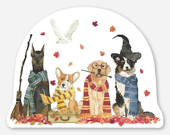 Wizard Dogs Sticker, Halloween Dog Sticker, Vinyl Sticker, Dog Lover Gift, 2x3 Die Cut Sticker, Sticker for Cup and Labtop