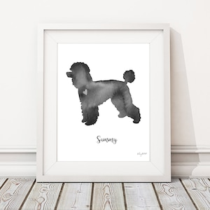 Poodle Personalized Dog Name Print, Watercolor Poodle, Poodle Wall Art, Custom Dog Art, Dog Silhouette Print, Dog Memorial, Dog Keepsake Art