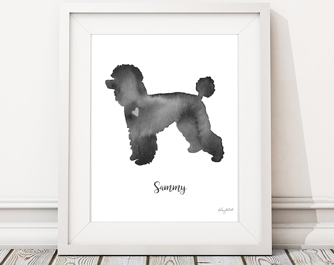 Poodle Personalized Dog Name Print, Watercolor Poodle, Poodle Wall Art, Custom Dog Art, Dog Silhouette Print, Dog Memorial, Dog Keepsake Art