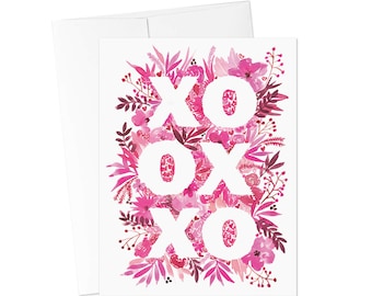 VALENTINES DAY CARDS, xoxo Greeting Card, Pink Valentines Card, Classroom Valentine, Watercolor Valentines Card, Handmade Valentine