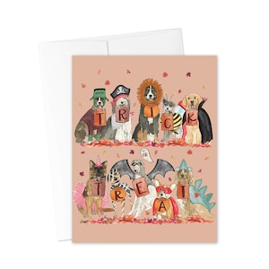 CARTES D'HALLOWEEN, carte de fantaisie pour chien, carte de voeux d'automne, carte de voeux de chien drôle, carte de costume de chien d'Halloween, carte d'Halloween aquarelle