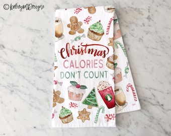 Christmas Calories Don't Count Tea Towel, Holiday Kitchen Decor, Christmas Dish Towel, Baking Lover Gift, Holiday Baking Towel