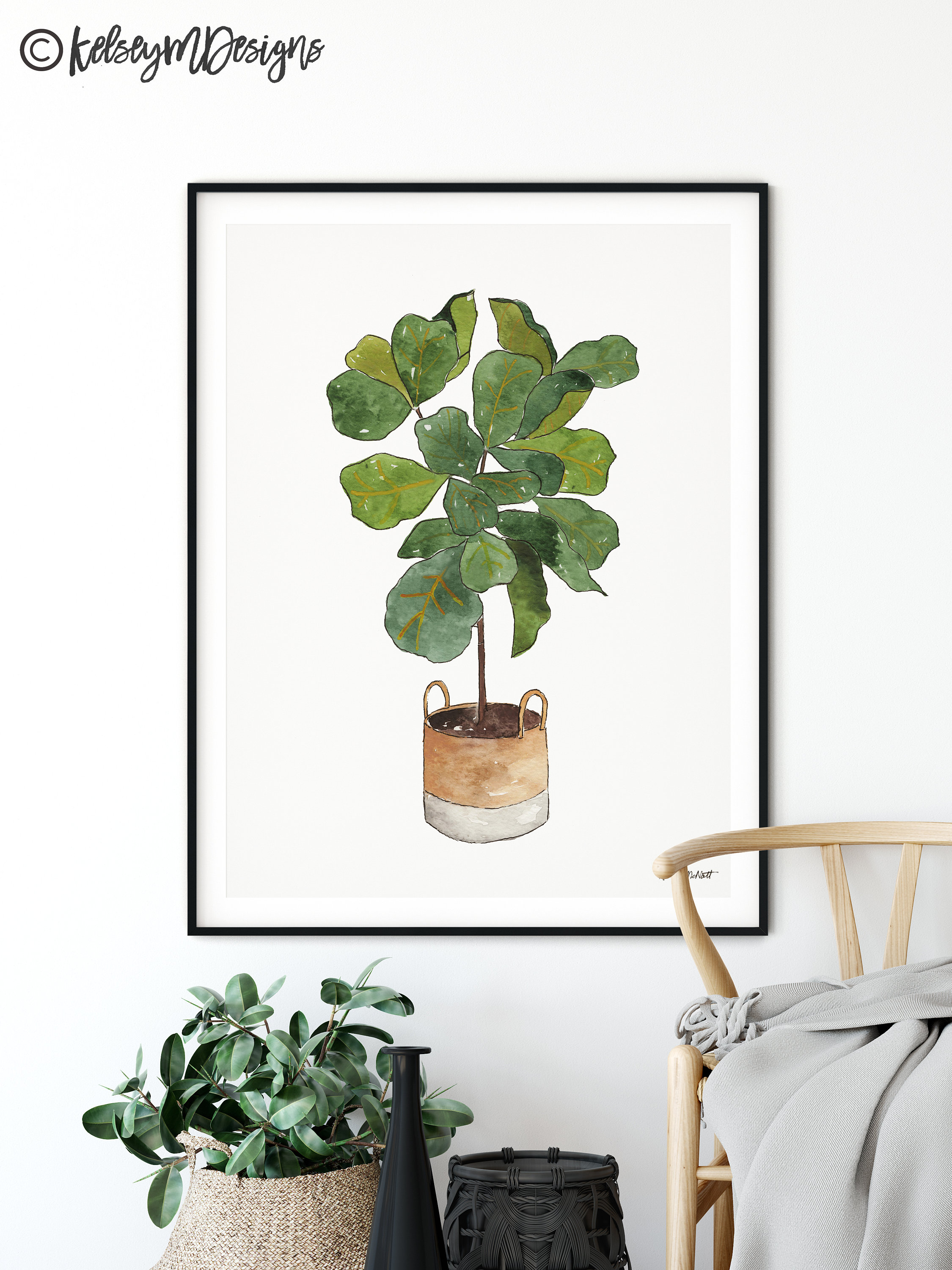green indoor plant in pot watercolor and ink 1 Pin for Sale by  ColorandColor