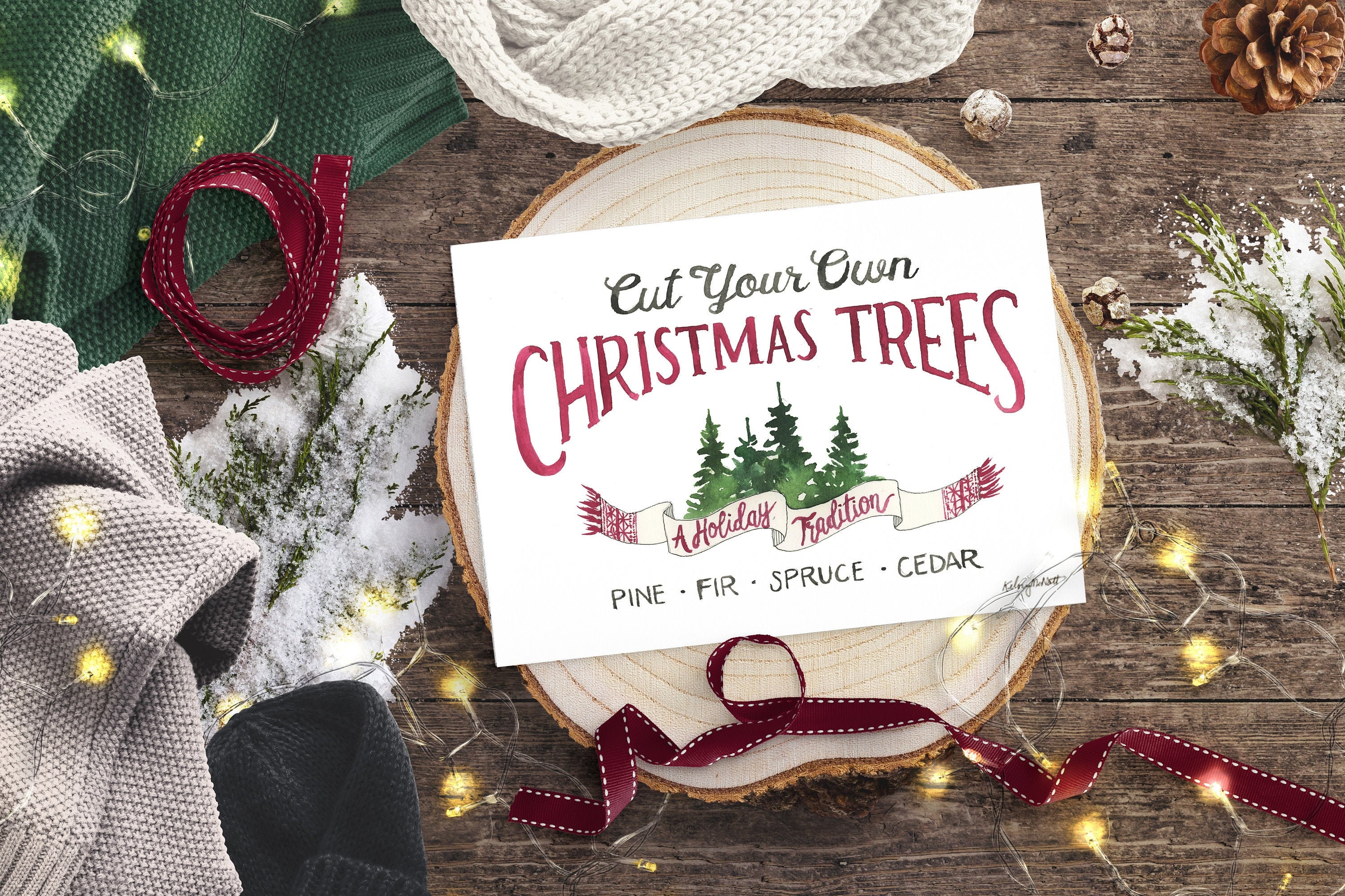 DIGITAL DOWNLOAD Cut Your Own Christmas Trees, Watercolor Printable