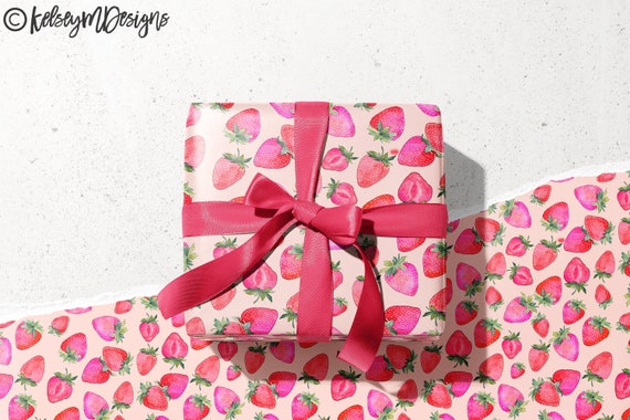 Pretty Pink Wrapping Paper Gift Wrap Cute Strawberry Girls' Birthday Present