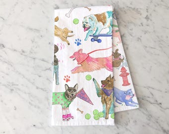 Colorful Dogs Tea Towel, Playful Puppy Tea Towel, Dog Decor, Dog Lover Gift, Kitchen Home Decor, Dogs Kitchen Towel