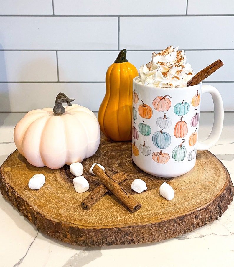 Colorful Pumpkin Fall Mug, Fall Coffee Mug, Fall Decor, 15 oz Mug, Pumpkin Spice Latte, Coffee Mug, Fall Home, Pumpkin Decor, Coffee Cup image 2