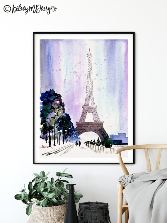 Winter in Paris Watercolor Painting, Eiffel Tower Print, Paris Wall Art, Paris Poster, Eiffel Tower Art, Travel Poster, Paris Home Decor