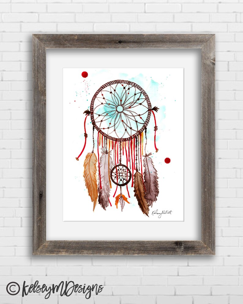 Dream Catcher Wall Art Watercolor Painting Dream Catcher Art - Etsy