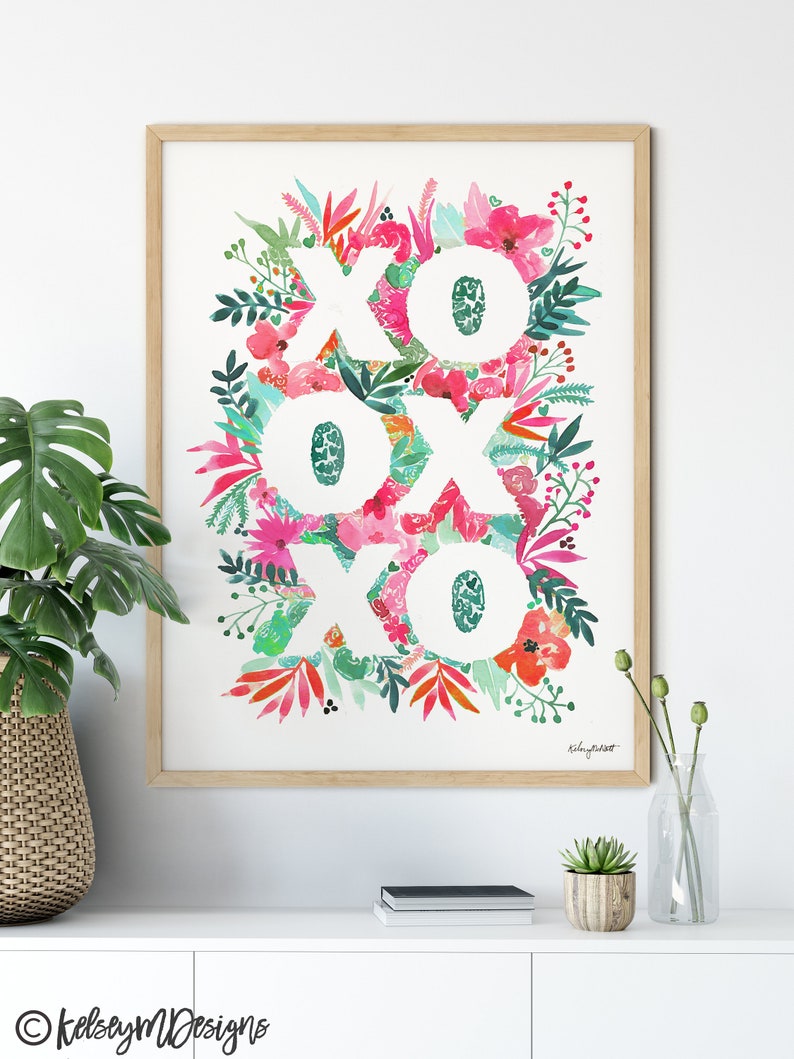 XOXO Floral Wall Art Print Pink Floral Botanical Print Etsy