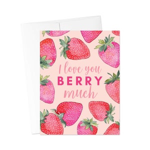 Tarjeta de felicitación "Te amo mucho, Berry", tarjetas de ánimo, tarjeta de felicitación de aniversario, tarjeta con juego de palabras con fresas, tarjeta "Simplemente porque sí"