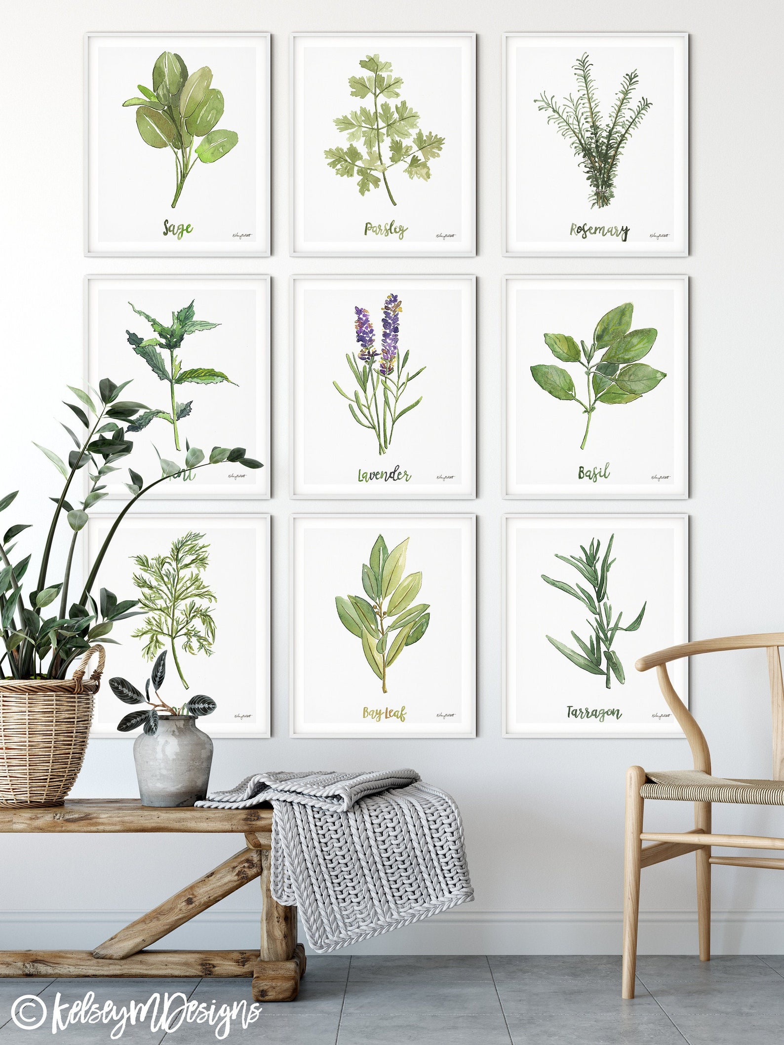 Set of 9 Herbs and Spices Kitchen Wall Art Herb Kitchen | Etsy