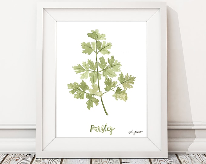 Watercolor Painting Parsley Herb Print, Watercolor Wall Art Housewarming Gift Kitchen Decor Botanical Print, Herbs Kitchen Art, Gift for Her