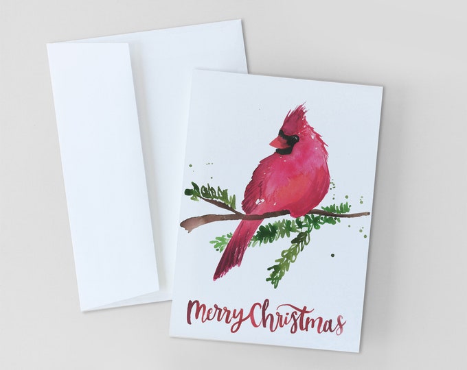 CHRISTMAS CARDS, Christmas Cardinal Greeting Card, Merry Christmas Stationery, Christmas Cards, Cheerful Holiday Cards, Red Cardinal
