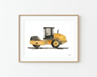 Steamroller Art Print, Construction Truck Nursery, Toddler Room Decor, Road Roller Wall Art, Children's Room Art, Construction Vehicle Art