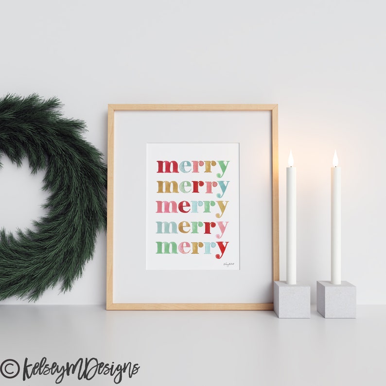 Holiday Decor DIGITAL DOWNLOAD Merry Merry Holiday Printable Christmas Print Holiday Quote Christmas Print Colorful Christmas Art