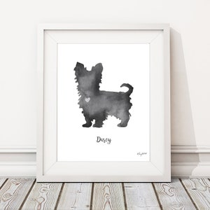 Yorkie Personalized Dog Name Print, Watercolor Painting, Yorkshire Terrier, dog print, Custom Dog Silhouette, Dog Keepsake, Dog Lover Gift