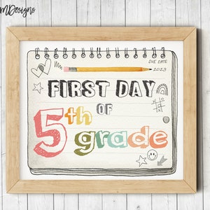 First Day of Fifth Grade Printable Sign, Boho Rainbow First Day of School Sign, 5th Grade Sign, Back To School Printable, INSTANT DOWNLOAD