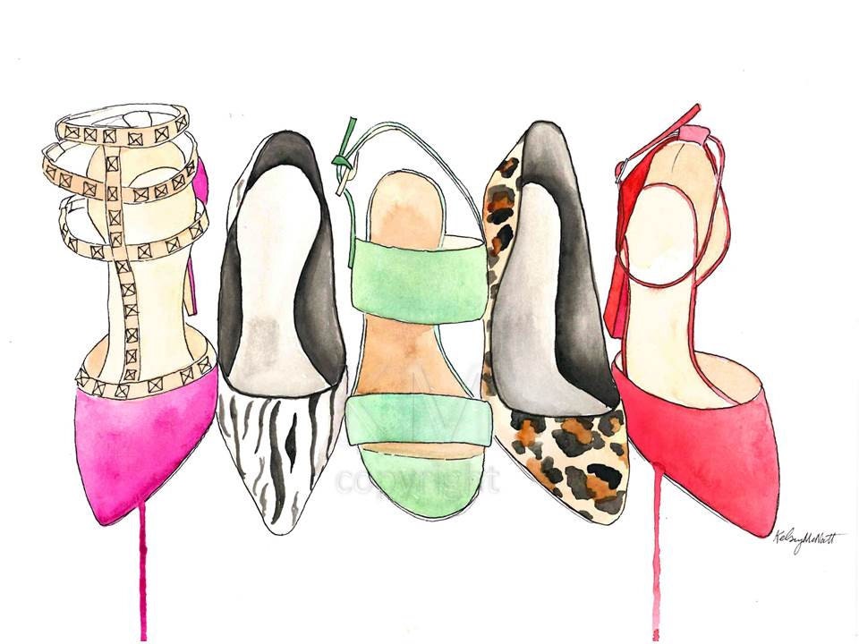 The Shoe Collection Fashion Illustration Watercolor Painting | Etsy