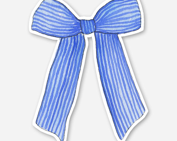 Blue Bow Sticker, Striped Bow Sticker, Vinyl Sticker, Coquette Bow, 2x3 Die Cut Sticker, Sticker for Labtop and Water Bottle, Bow Lover